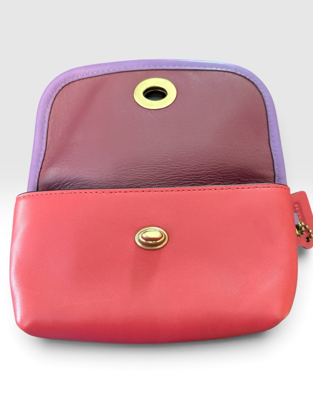 Coach Turnlock Flare Belt Bag Style 316 Red & Lilac Colorblock Leather Crossbody - Picture 8 of 14